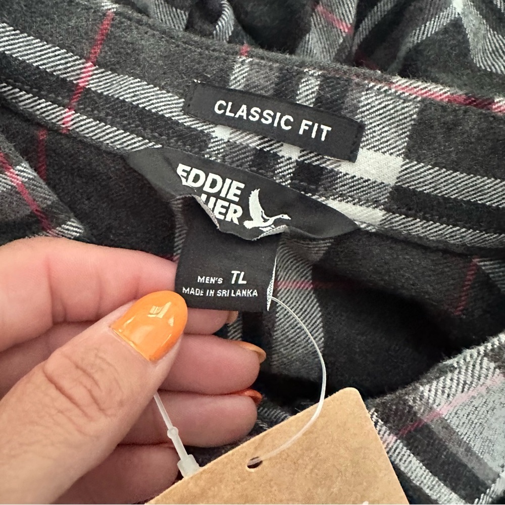 NWT Eddie Bauer Black, White, and Red Plaid Cotton Button Down Shirt - Picture 7 of 10